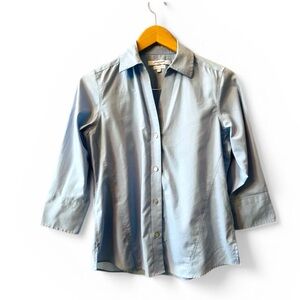 Foxcroft Woman's 3/4 Sleeve Shirt Button Down Size XS Blue Non-Iron Stretch